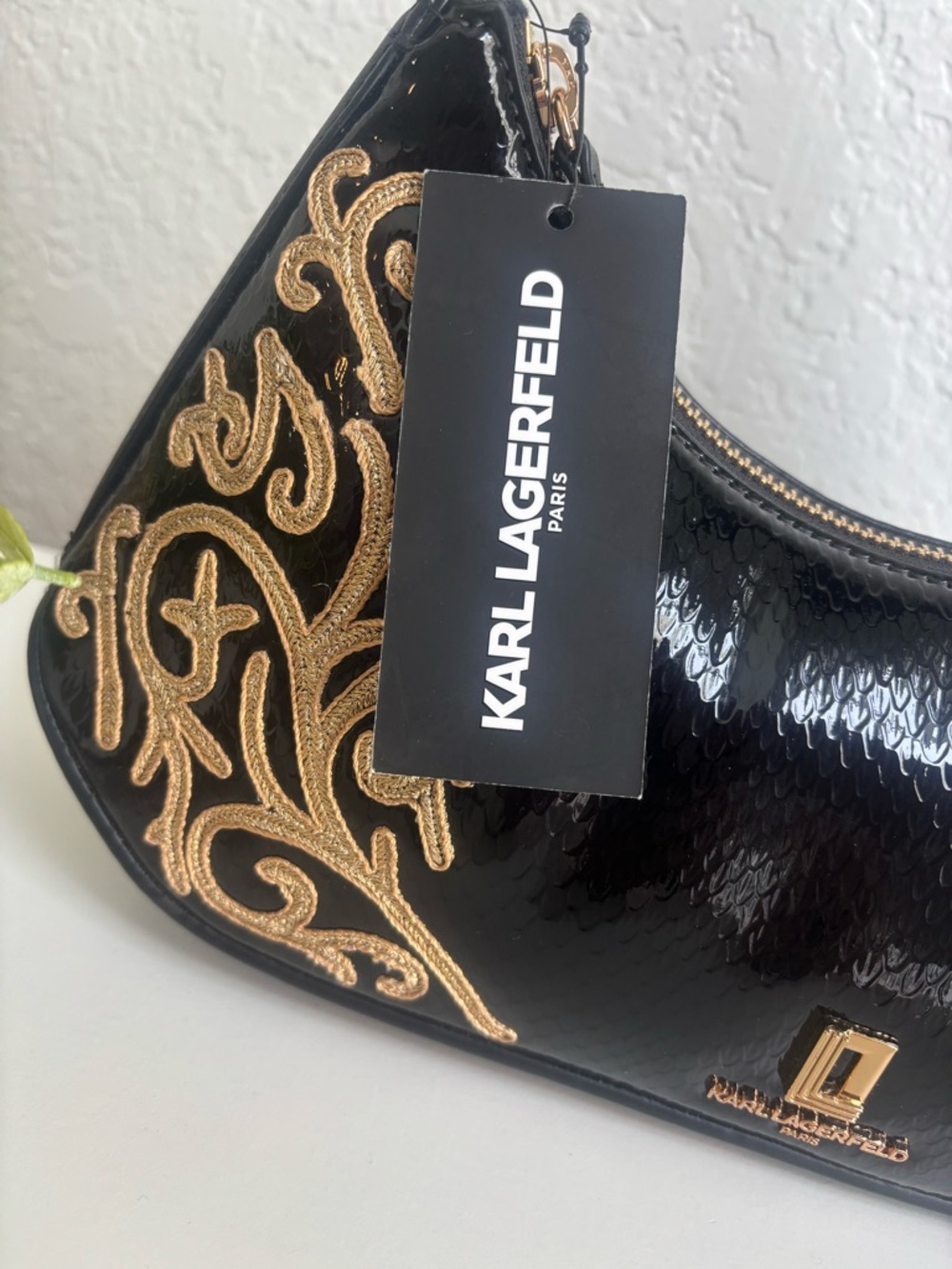 KARL LAGERFELD Black Embroidered Shoulder Bag - Picture 4 of 11